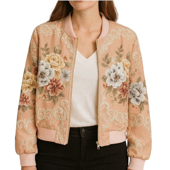 M Signature Label Collection Jackets & Blazers - Gorgeous Romantic Embellished Rose Bomber Jacket The Luyzah